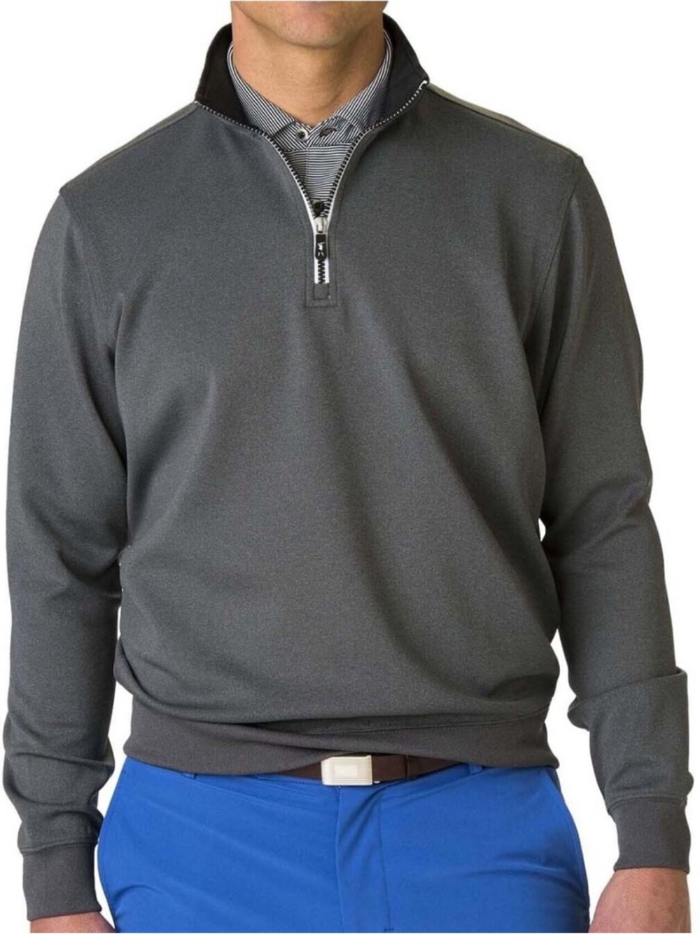 Fairway & Greene Men’s Charcoal Quarter-Zip with Black Collar Trim